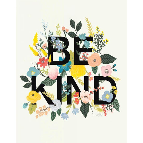 Wild Garden I Be Kind Cream Black Modern Wood Framed Art Print by Marshall, Laura