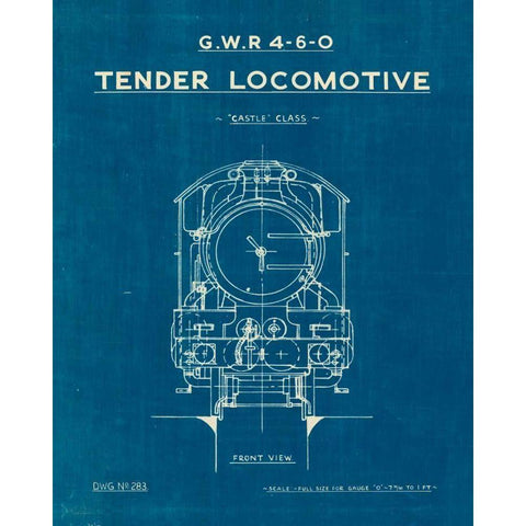 Locomotive Blueprint II Black Modern Wood Framed Art Print with Double Matting by Wild Apple Portfolio