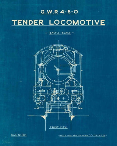 Locomotive Blueprint II White Modern Wood Framed Art Print with Double Matting by Wild Apple Portfolio