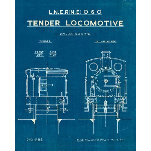 Locomotive Blueprint III Gold Ornate Wood Framed Art Print with Double Matting by Wild Apple Portfolio