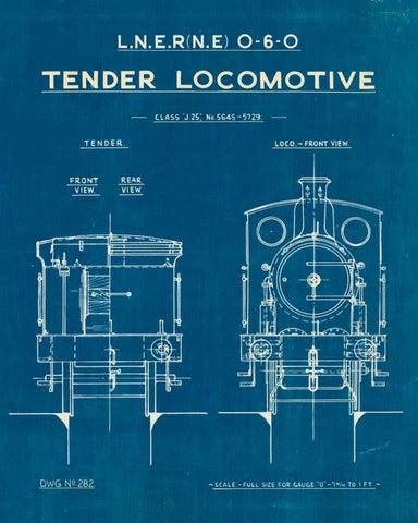 Locomotive Blueprint III White Modern Wood Framed Art Print with Double Matting by Wild Apple Portfolio