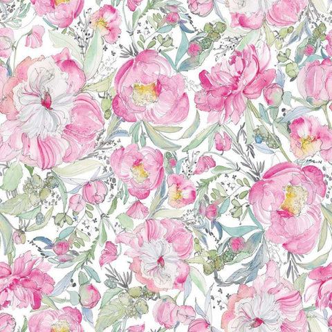 Pink Peonies Pattern II Black Ornate Wood Framed Art Print with Double Matting by Rice, Kristy
