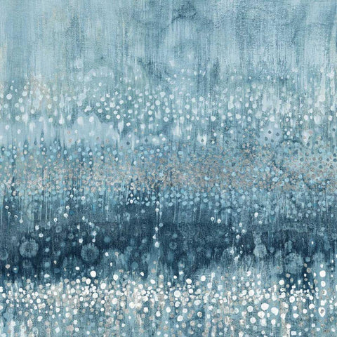 Rain Abstract III Blue Silver Gold Ornate Wood Framed Art Print with Double Matting by Nai, Danhui