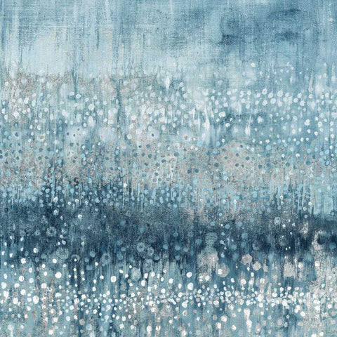 Rain Abstract IV Blue Silver Black Modern Wood Framed Art Print with Double Matting by Nai, Danhui