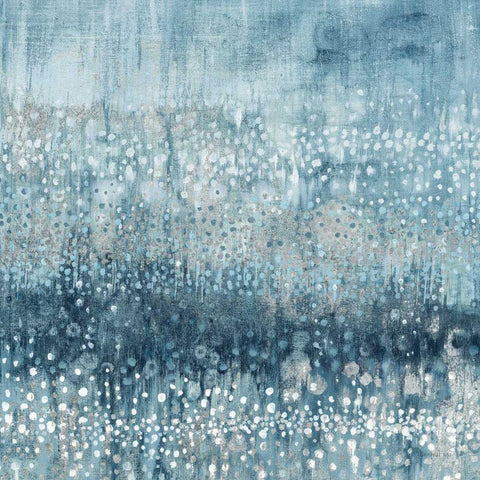 Rain Abstract IV Blue Silver White Modern Wood Framed Art Print by Nai, Danhui