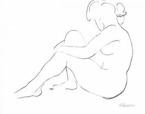 Nude Sketch IV White Modern Wood Framed Art Print with Double Matting by Hristova, Albena