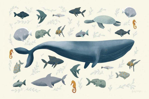 Ocean Life Black Ornate Wood Framed Art Print with Double Matting by Thorns, Becky