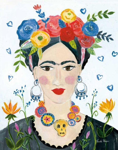 Homage to Frida II Bright White Modern Wood Framed Art Print with Double Matting by Zaman, Farida