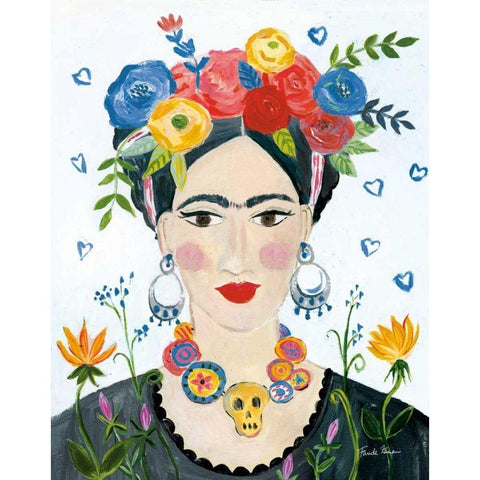 Homage to Frida II Bright Gold Ornate Wood Framed Art Print with Double Matting by Zaman, Farida