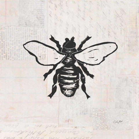 Bee Stamp BW Gold Ornate Wood Framed Art Print with Double Matting by Prahl, Courtney