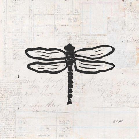 Dragonfly Stamp BW Black Ornate Wood Framed Art Print with Double Matting by Prahl, Courtney