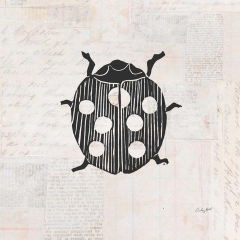 Ladybug Stamp BW Black Modern Wood Framed Art Print by Prahl, Courtney