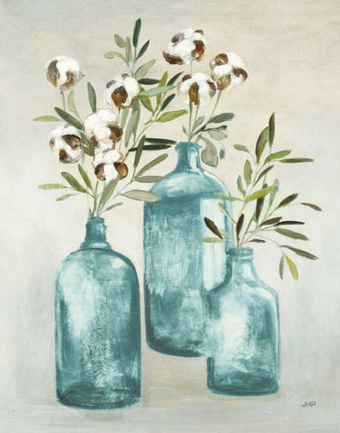 Cotton Still Life III Blue White Modern Wood Framed Art Print with Double Matting by Purinton, Julia