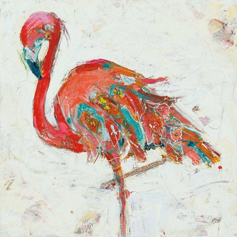 Flamingo on White White Modern Wood Framed Art Print by Day, Kellie