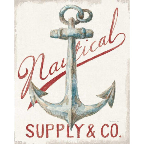 Floursack Nautical V Red White Modern Wood Framed Art Print by Nai, Danhui
