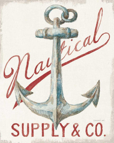 Floursack Nautical V Red White Modern Wood Framed Art Print with Double Matting by Nai, Danhui