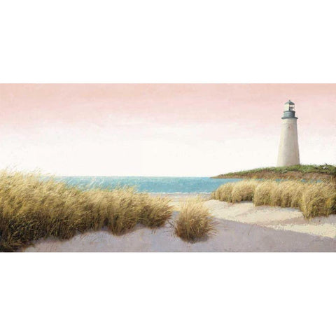 Lighthouse by the Sea Blush Black Modern Wood Framed Art Print by Wiens, James