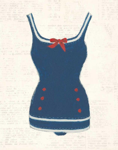 Retro Swimwear I Newsprint Black Ornate Wood Framed Art Print with Double Matting by Adams, Emily