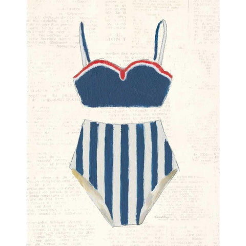 Retro Swimwear III Newsprint Black Modern Wood Framed Art Print with Double Matting by Adams, Emily