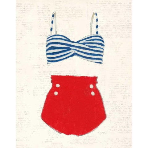 Retro Swimwear IV Newsprint White Modern Wood Framed Art Print by Adams, Emily