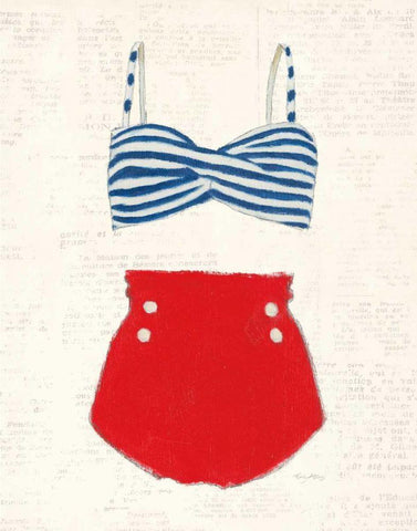 Retro Swimwear IV Newsprint White Modern Wood Framed Art Print with Double Matting by Adams, Emily