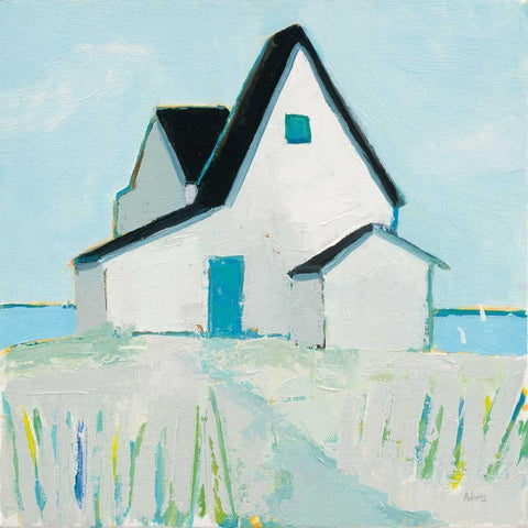 Cottage by the Sea Neutral Black Modern Wood Framed Art Print by Adams, Phyllis