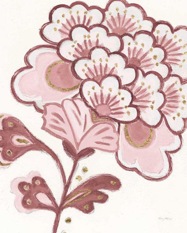 Flora Chinoiserie V Pink Black Ornate Wood Framed Art Print with Double Matting by Adams, Emily