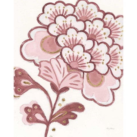 Flora Chinoiserie V Pink Black Modern Wood Framed Art Print with Double Matting by Adams, Emily