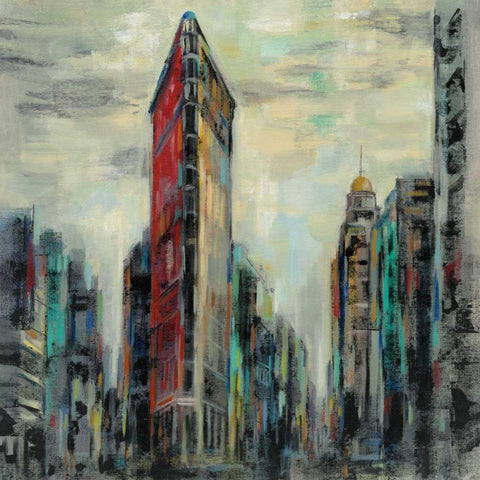 Manhattan Flatiron Building Black Modern Wood Framed Art Print with Double Matting by Vassileva, Silvia