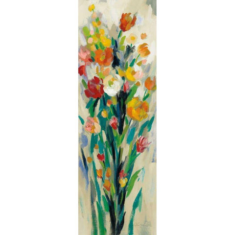 Tall Bright Flowers Cream II Black Modern Wood Framed Art Print with Double Matting by Vassileva, Silvia