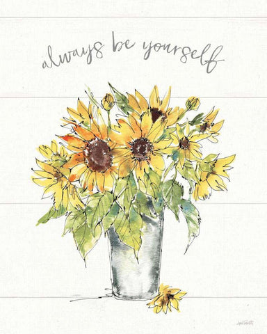 Sunflower Fields II White Modern Wood Framed Art Print with Double Matting by Tavoletti, Anne