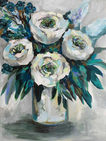 White Roses Bouquet White Modern Wood Framed Art Print with Double Matting by Vertentes, Jeanette