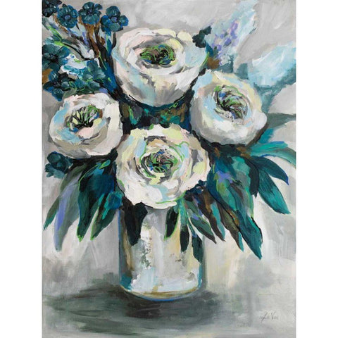 White Roses Bouquet Black Modern Wood Framed Art Print with Double Matting by Vertentes, Jeanette