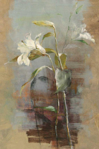 Contemporary LIlies II White Modern Wood Framed Art Print with Double Matting by Nai, Danhui