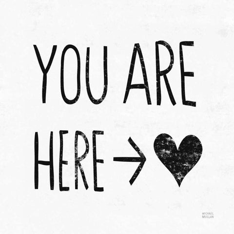 You Are Here Sq BW Black Modern Wood Framed Art Print by Mullan, Michael
