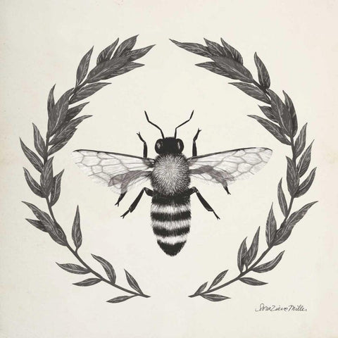 Happy to Bee Home I Neutral Black Modern Wood Framed Art Print by Miller, Sara Zieve
