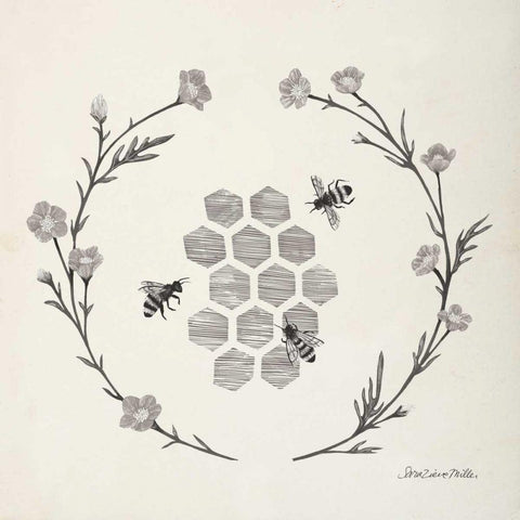 Happy to Bee Home III Neutral Black Modern Wood Framed Art Print with Double Matting by Miller, Sara Zieve