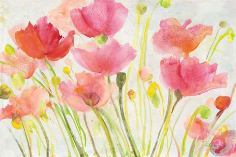 Fluorescent Poppies White Modern Wood Framed Art Print with Double Matting by Hristova, Albena