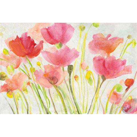 Fluorescent Poppies Black Modern Wood Framed Art Print by Hristova, Albena
