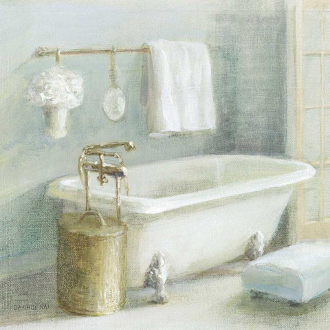 Refreshing Bath II Brass White Modern Wood Framed Art Print by Nai, Danhui