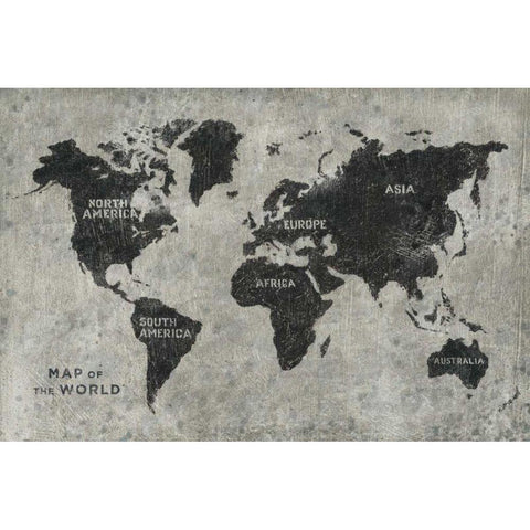 Grunge World Map Gold Ornate Wood Framed Art Print with Double Matting by Wiens, James