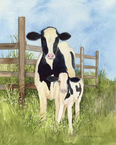 Farm Family Cows Black Ornate Wood Framed Art Print with Double Matting by McKenna, Kathleen Parr