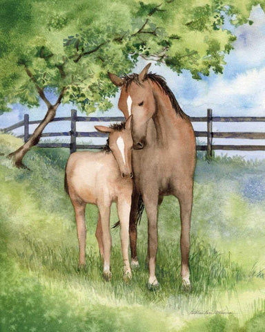 Farm Family Horses White Modern Wood Framed Art Print with Double Matting by McKenna, Kathleen Parr