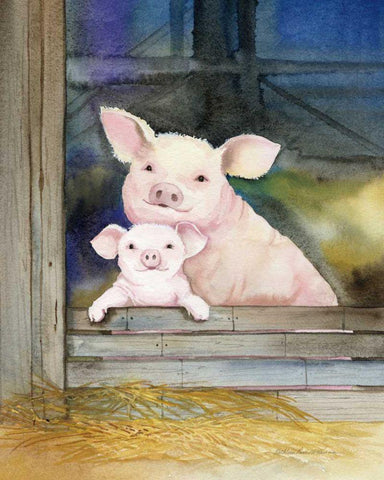 Farm Family Pigs White Modern Wood Framed Art Print with Double Matting by McKenna, Kathleen Parr