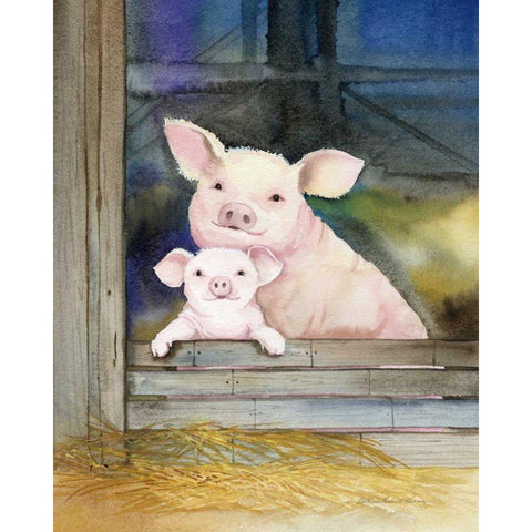 Farm Family Pigs White Modern Wood Framed Art Print by McKenna, Kathleen Parr