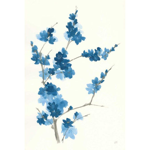 Blue Branch I White Modern Wood Framed Art Print by Paschke, Chris