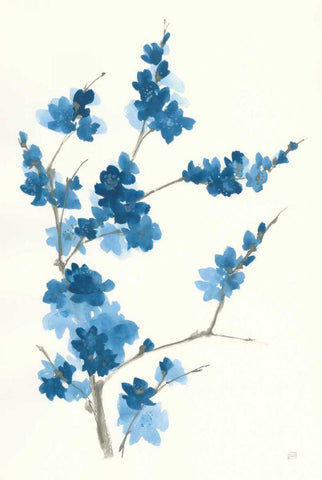 Blue Branch I Black Ornate Wood Framed Art Print with Double Matting by Paschke, Chris