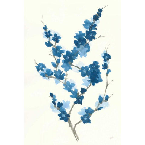 Blue Branch II Black Modern Wood Framed Art Print with Double Matting by Paschke, Chris