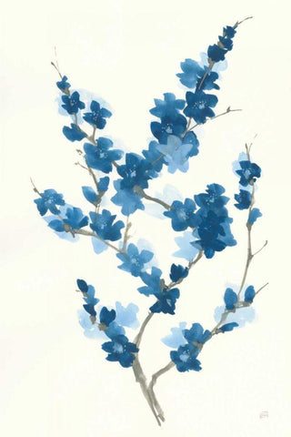 Blue Branch II White Modern Wood Framed Art Print with Double Matting by Paschke, Chris