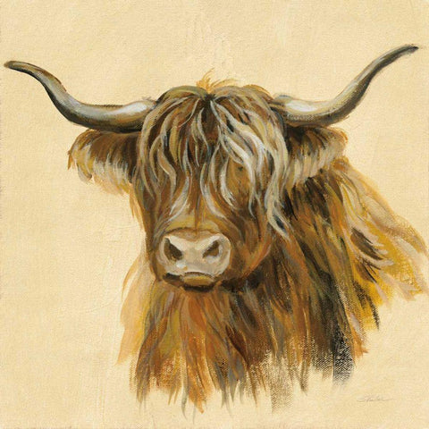 Highland Animal Cow White Modern Wood Framed Art Print by Vassileva, Silvia